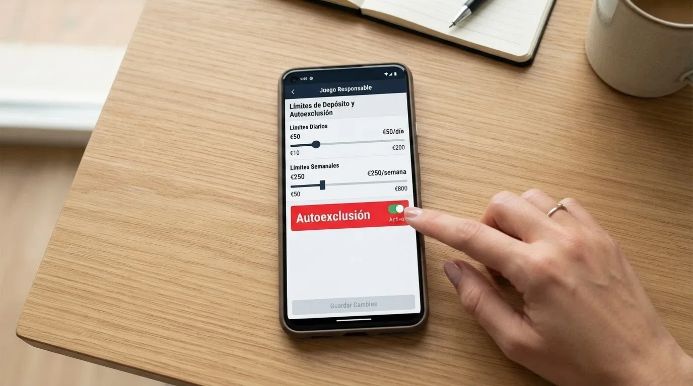 Pantalla de configuración de límites de depósito en la cuenta de un casino online con opciones de autoexclusión