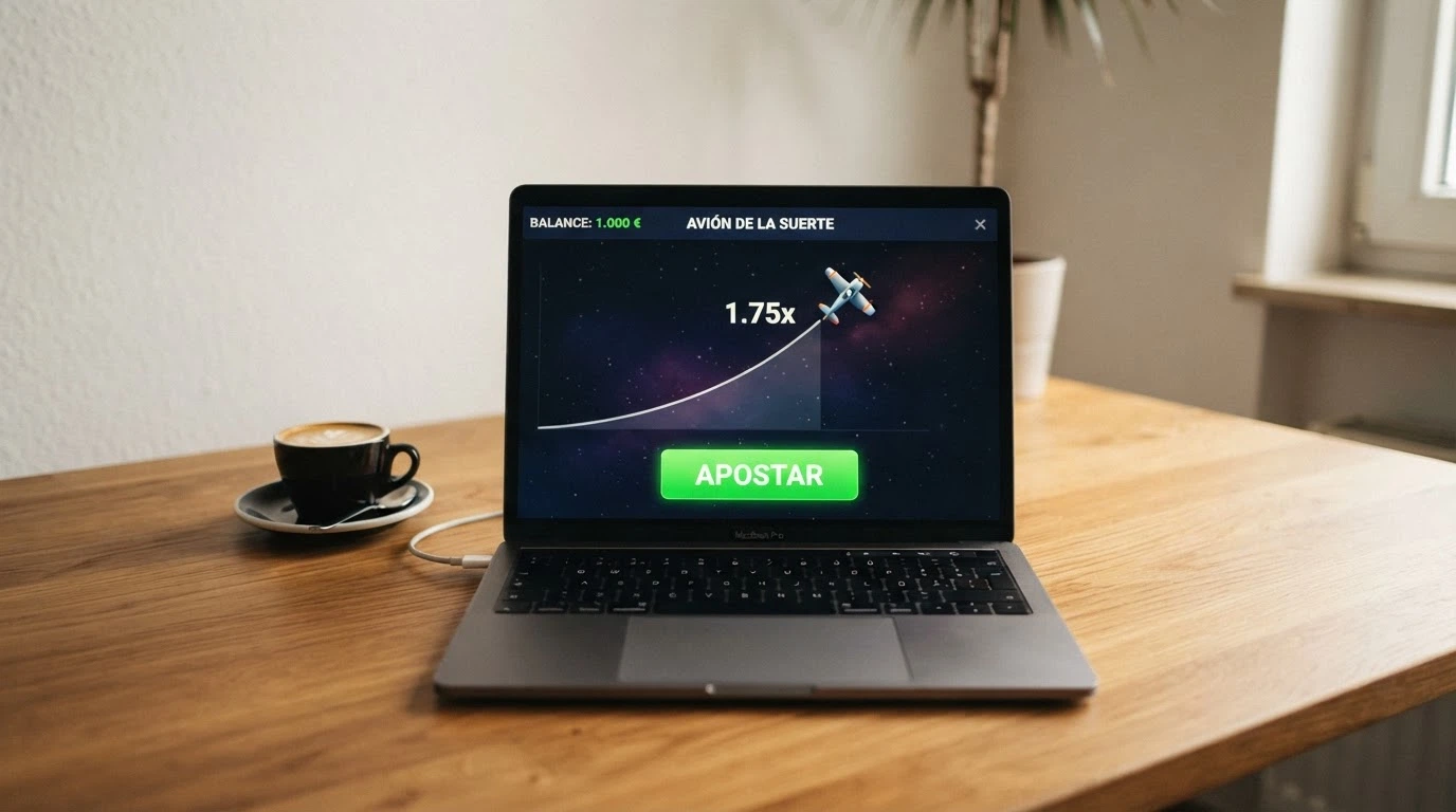 El modo demo de Aviator con saldo ficticio de 1.000 € y el botón verde de apostar listo para ser pulsado