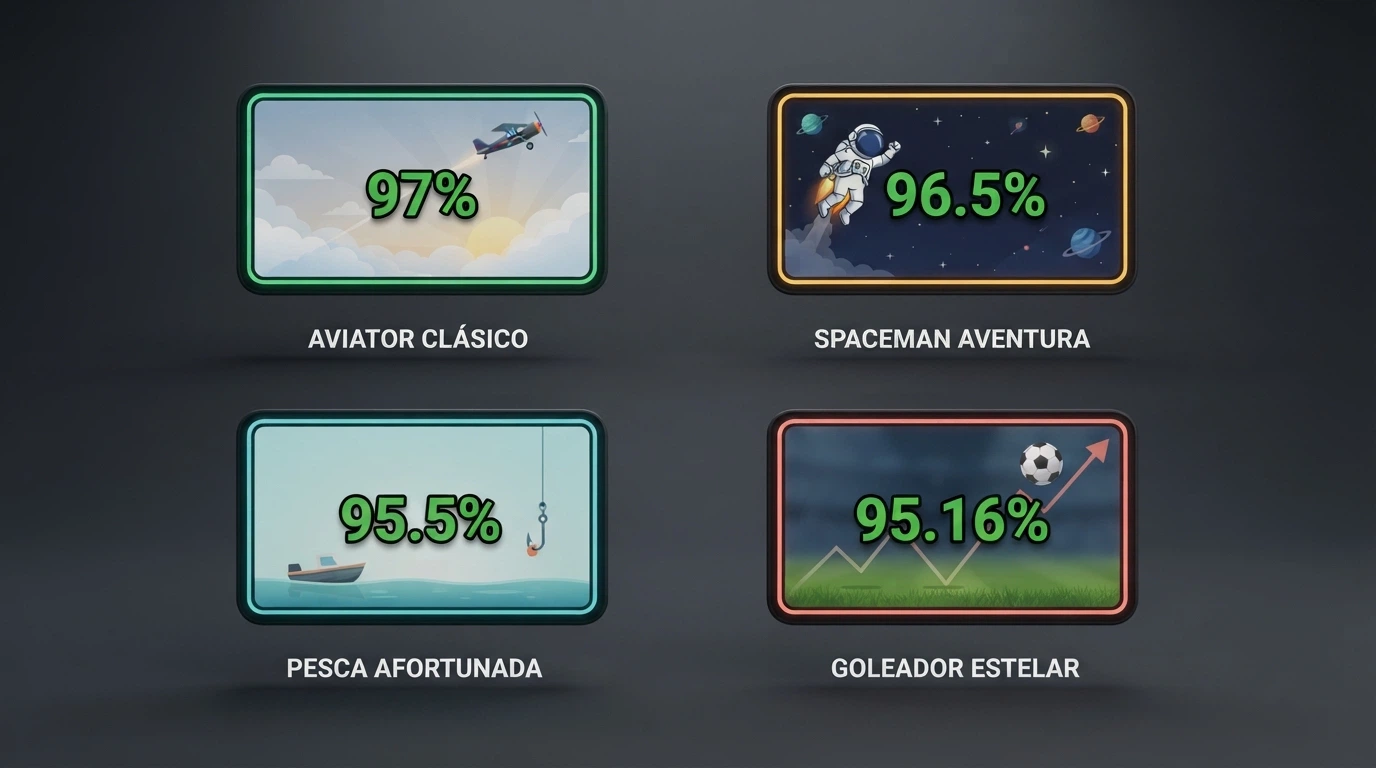 Pantalla dividida con Aviator, Spaceman, Big Bass Crash y GOAL Crash mostrando sus multiplicadores en plena partida