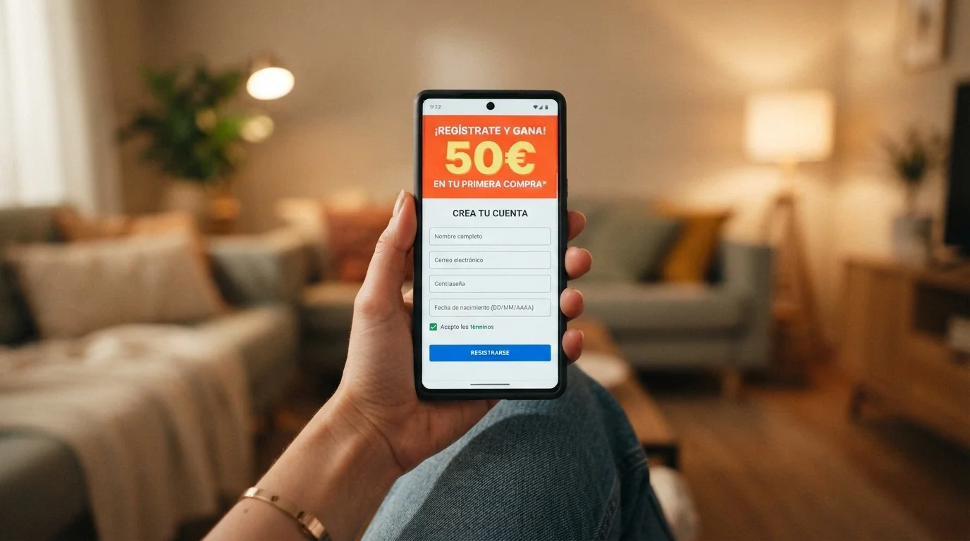 Pantalla de registro en un casino online español con la promoción sin depósito destacada en primer plano