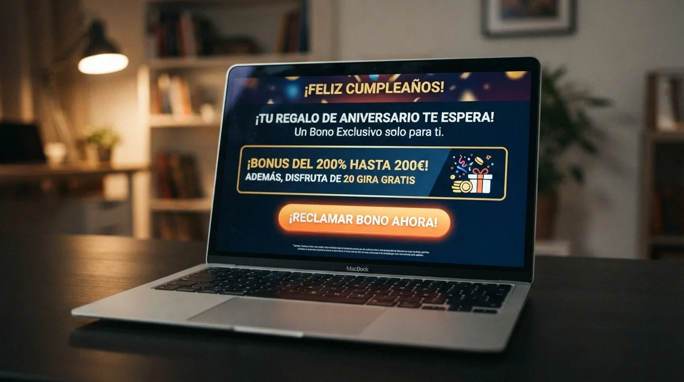 Página promocional de Casino Barcelona con los detalles visibles del bono de cumpleaños: importe, condiciones y el botón de activación