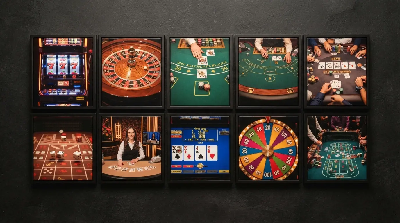 Mosaico con los logotipos de diez casinos online con dominio .es ordenados en una cuadrícula