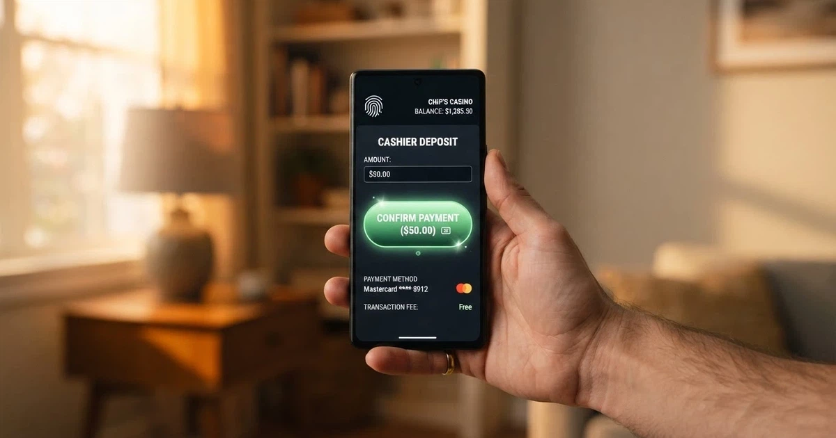 Pantalla de un iPhone mostrando el cajero de un casino online con la opción de Apple Pay seleccionada y la confirmación por Face ID