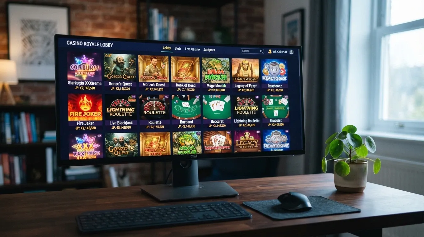 Parrilla de slots y juegos de casino en vivo disponibles en una plataforma que acepta Solana