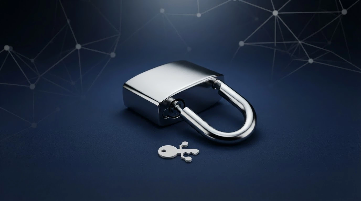Icono de candado junto a la palabra blockchain representando la seguridad de las transacciones con criptomonedas