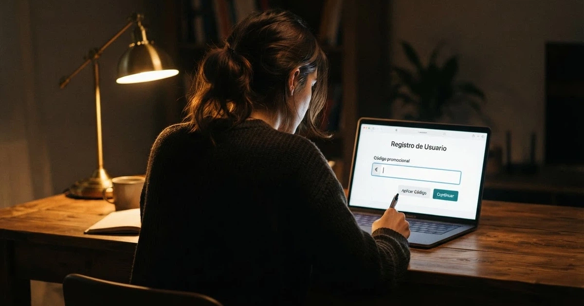 Campo de código promocional destacado en la pantalla de registro de un casino online español