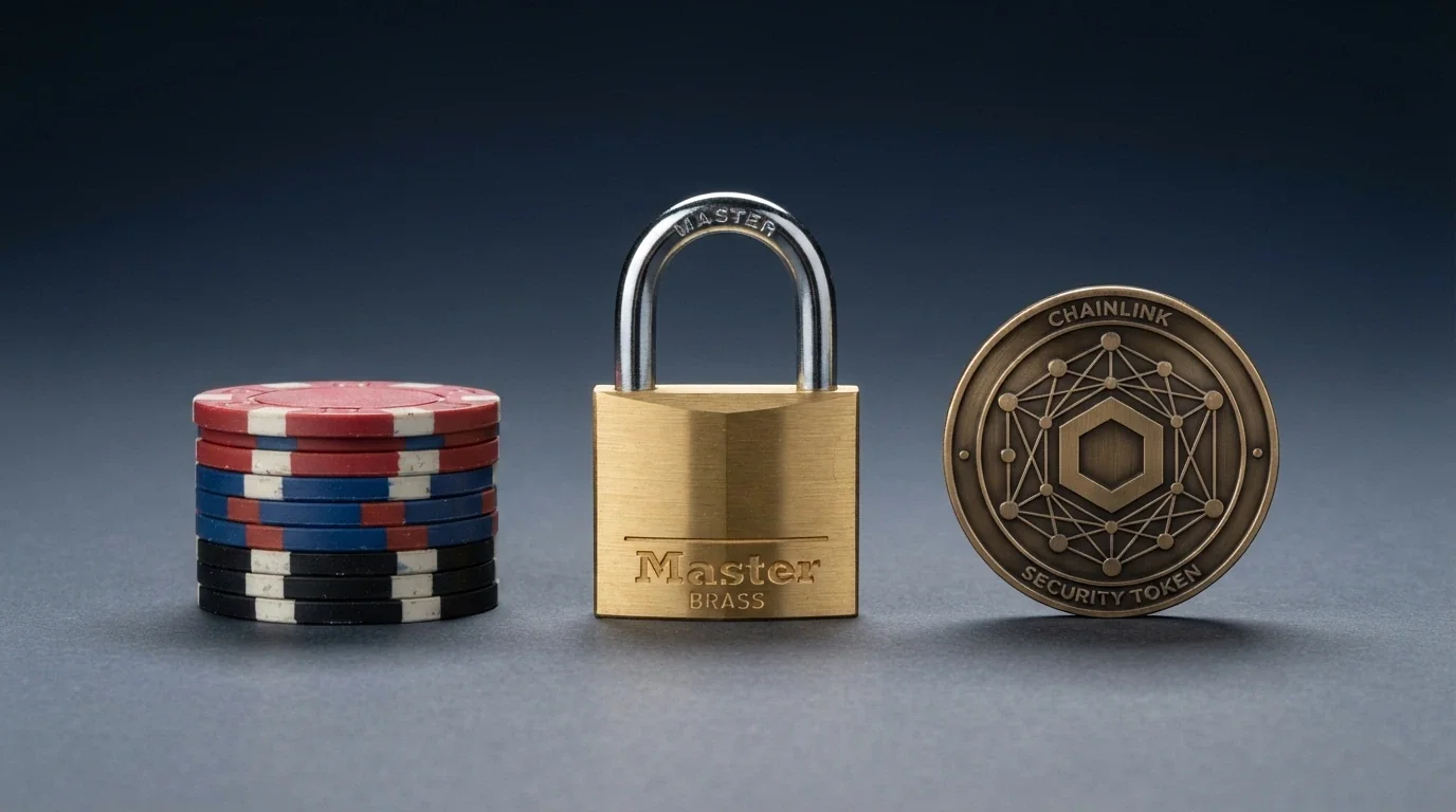 Representación visual de una tabla comparativa con iconos de casino, candado de licencia y símbolo de criptomoneda
