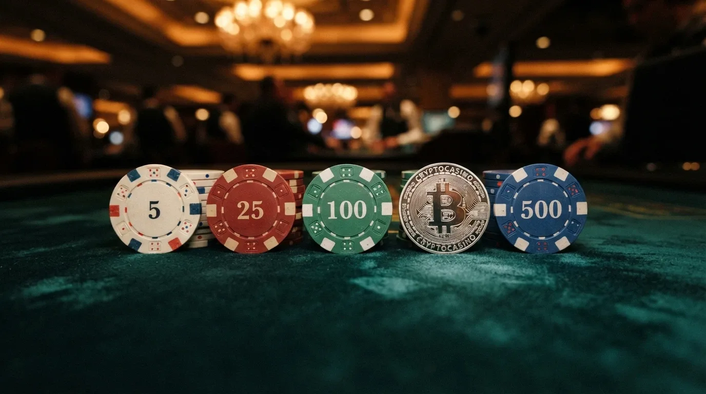 Fila de fichas de casino con los logotipos de Litecoin y los nombres de los operadores analizados, ordenadas sobre una tabla comparativa