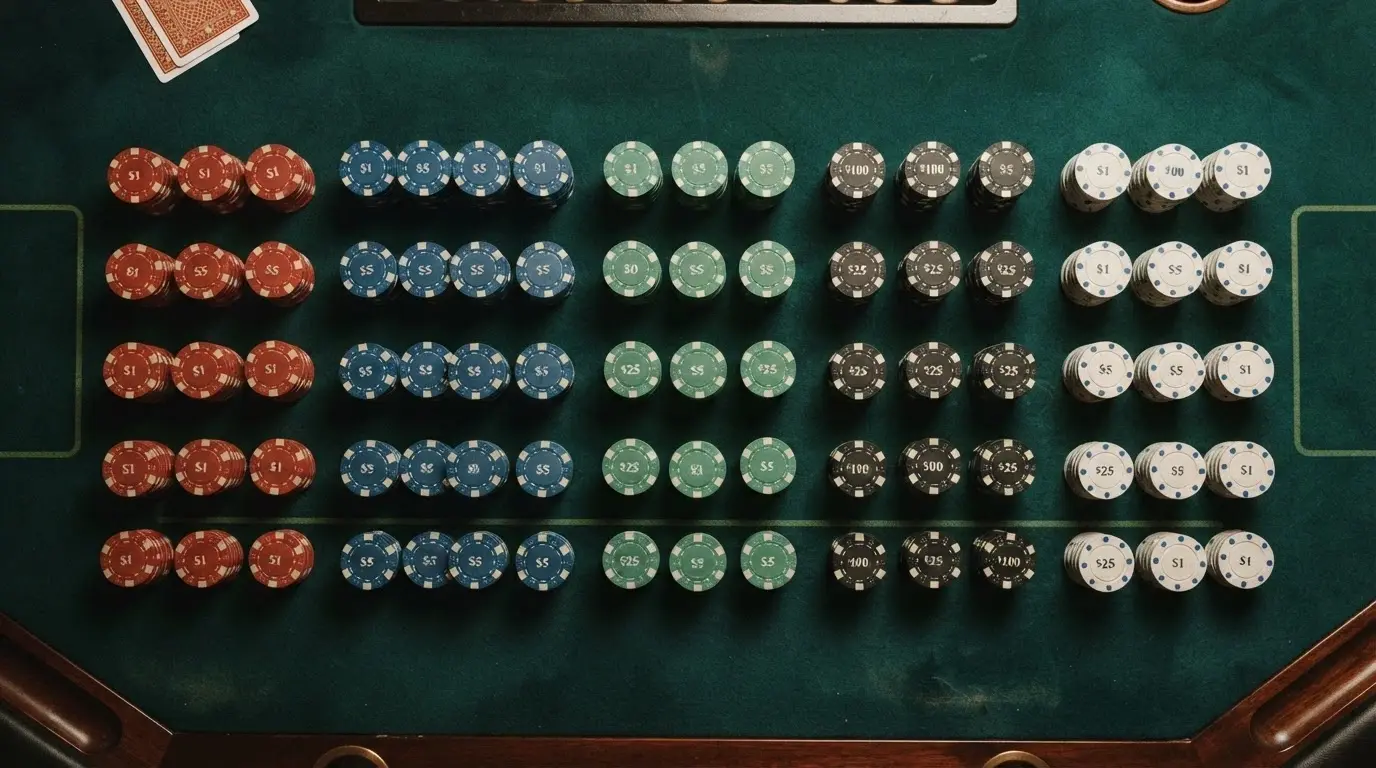 Una cuadrícula visual con fichas de casino alineadas mostrando distintas ofertas, como una comparativa sobre una mesa de juego