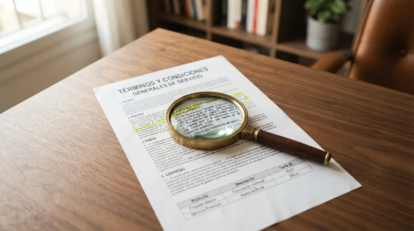 Primer plano de un bono de casino con una lupa sobre la letra pequeña de los términos