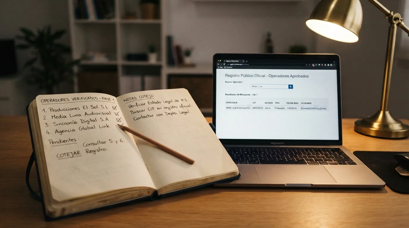 Un cuaderno con anotaciones, una lista de verificación y la web de la DGOJ abierta en una pantalla