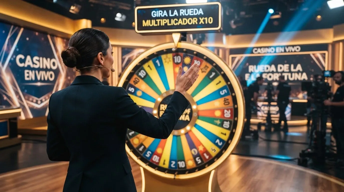 Crupier hispanohablante presentando una ronda de Crazy Time desde el estudio de Evolution