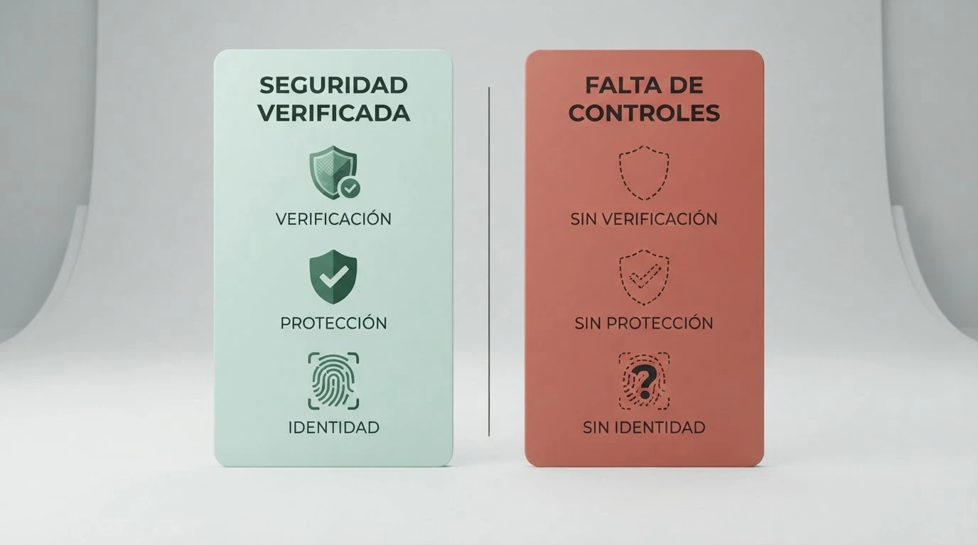 Gráfico comparativo con dos columnas: a la izquierda el circuito DGOJ (verificación RGIAJ, protección, KYC), a la derecha el offshore (sin verificación, sin protección)