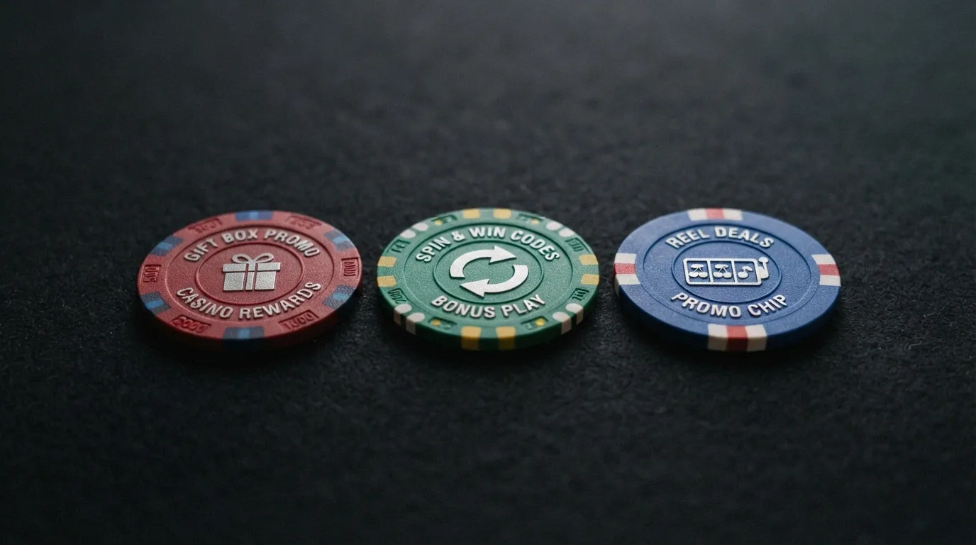 Tres fichas de casino con los iconos de bono sin depósito, tiradas gratis y bono de bienvenida