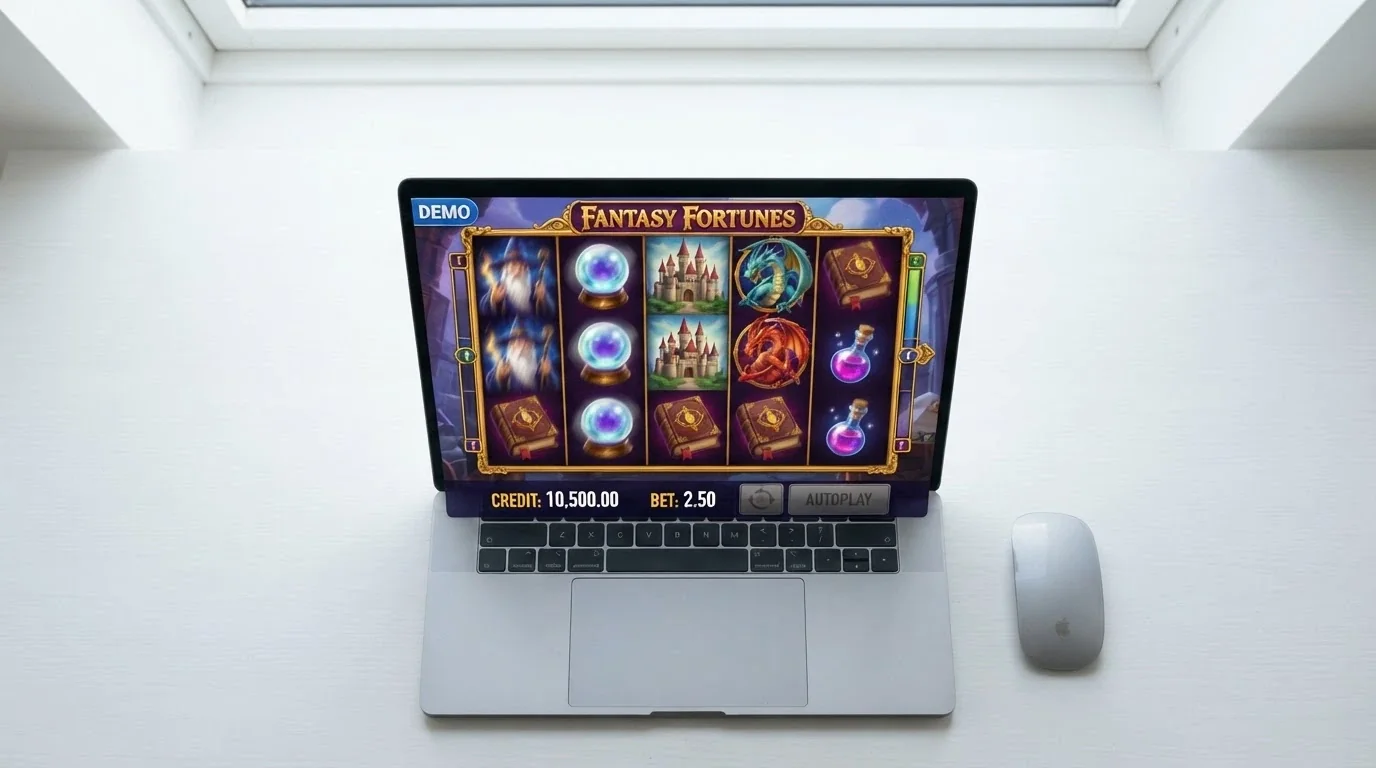 Pantalla del modo demo de una tragaperras Fire Blaze con saldo ficticio