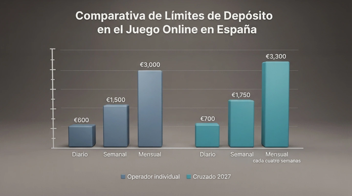 Gráfico comparativo de columnas que muestra los límites diarios, semanales y mensuales actuales frente a los previstos para 2027