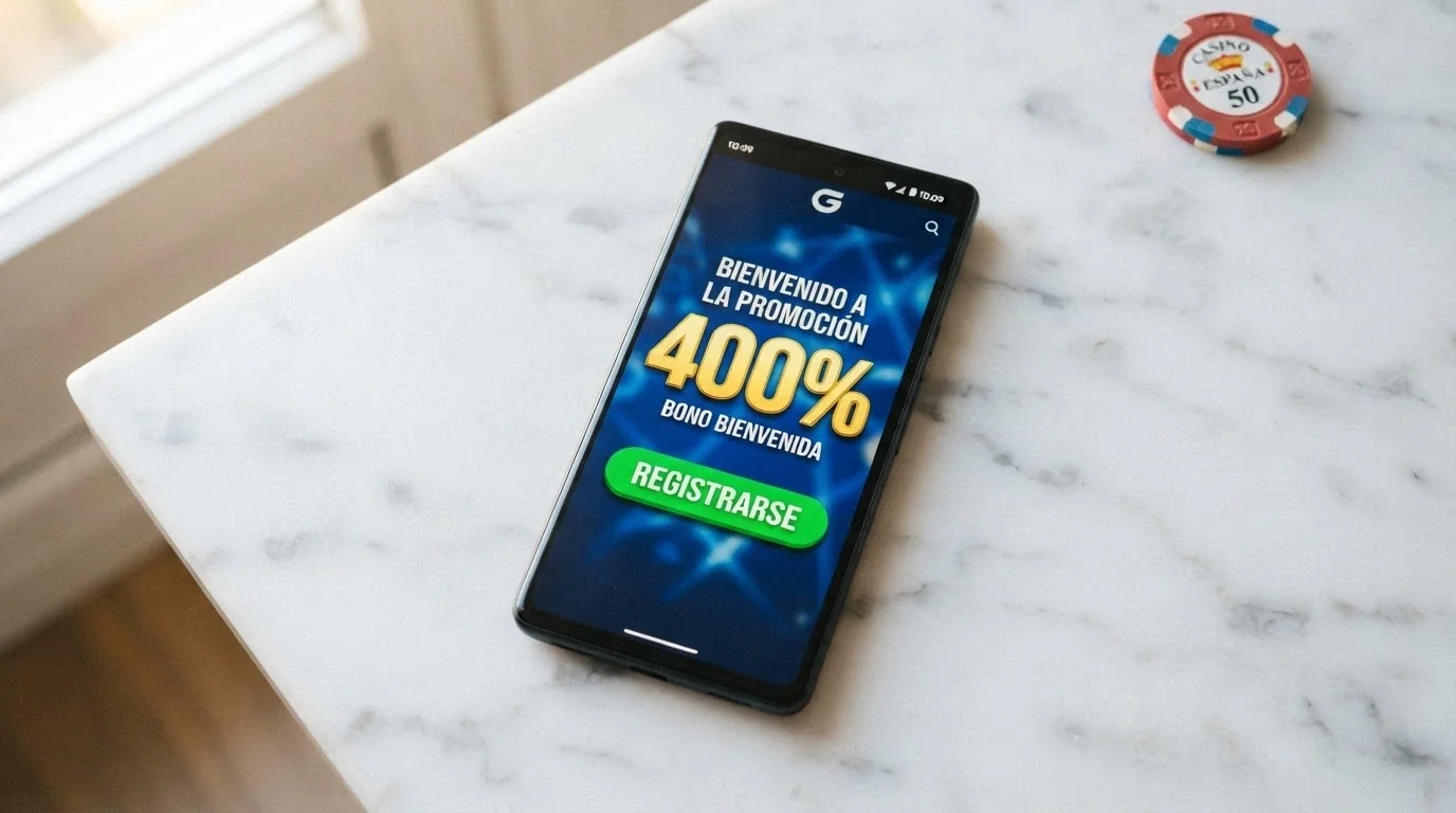 Pantalla de un móvil mostrando la oferta de bienvenida de Betfair con el 400% destacado y el botón de registro
