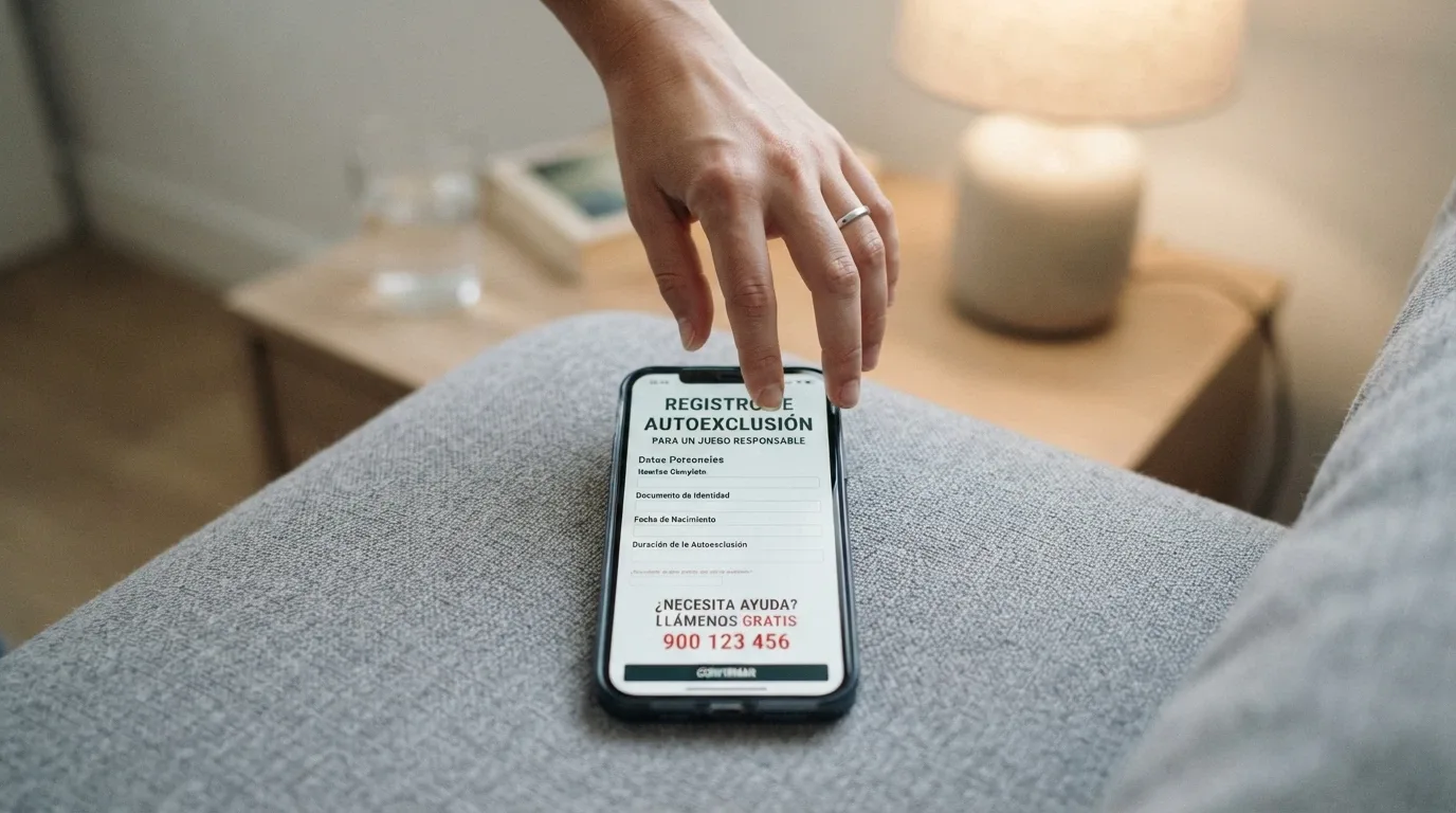 Pantalla del portal de autoprohibición de la DGOJ con el formulario RGIAJ visible y el número de teléfono 91 425 08 11 destacado