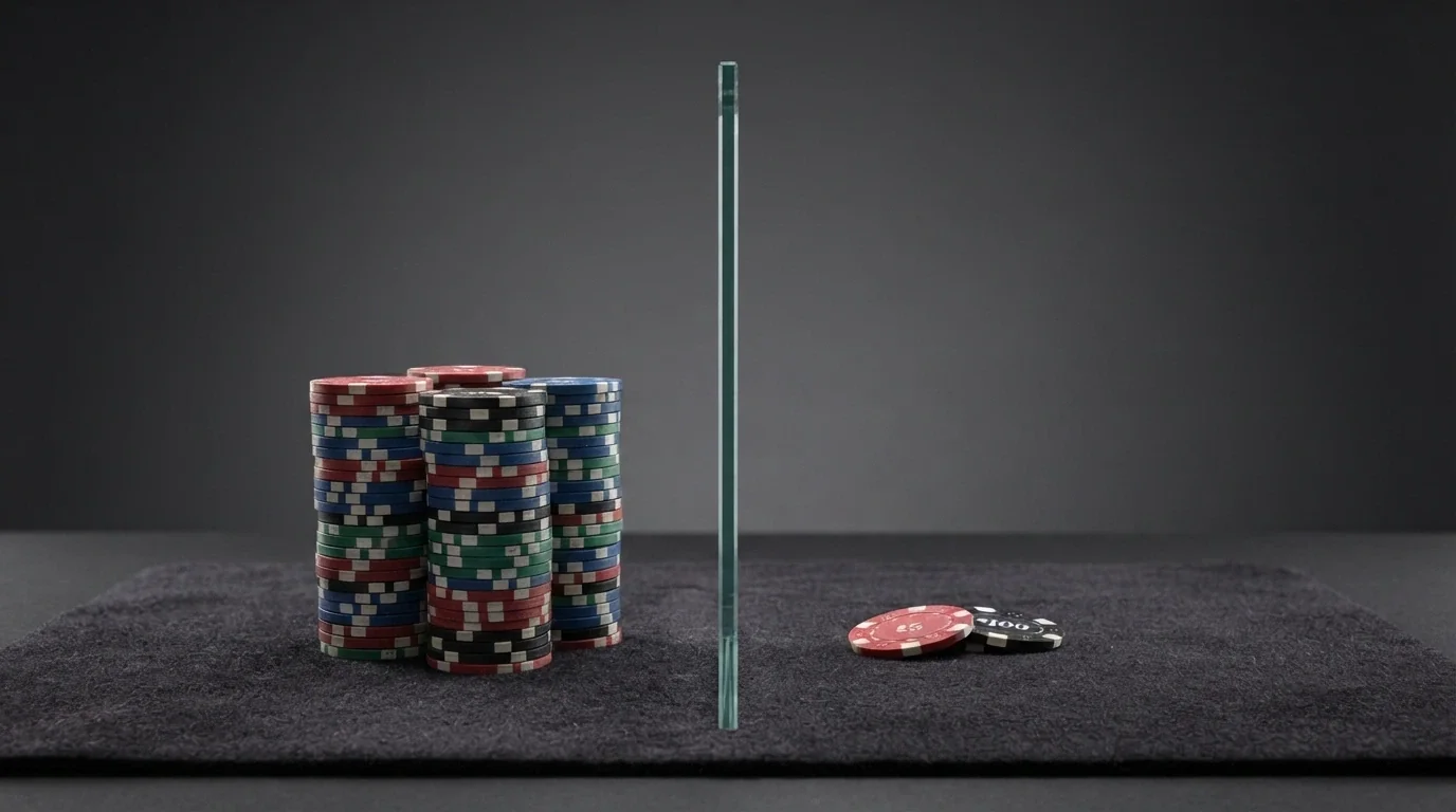 Representación visual de una cantidad de fichas de casino con un filtro que deja pasar solo una fracción: la diferencia entre el volumen apostado y la ganancia esperada