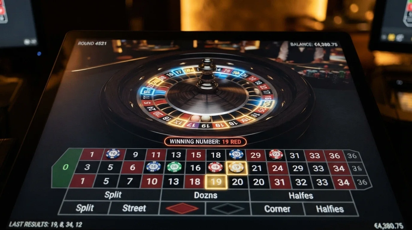 Pantalla de Lightning Roulette de Evolution con números iluminados por multiplicadores aleatorios