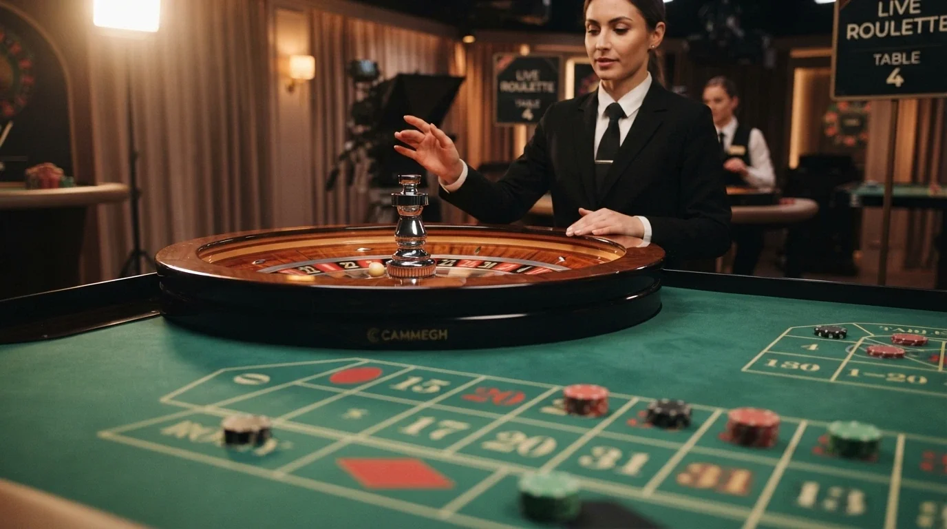 Mesa de ruleta en vivo con crupier profesional retransmitida en directo en la plataforma online