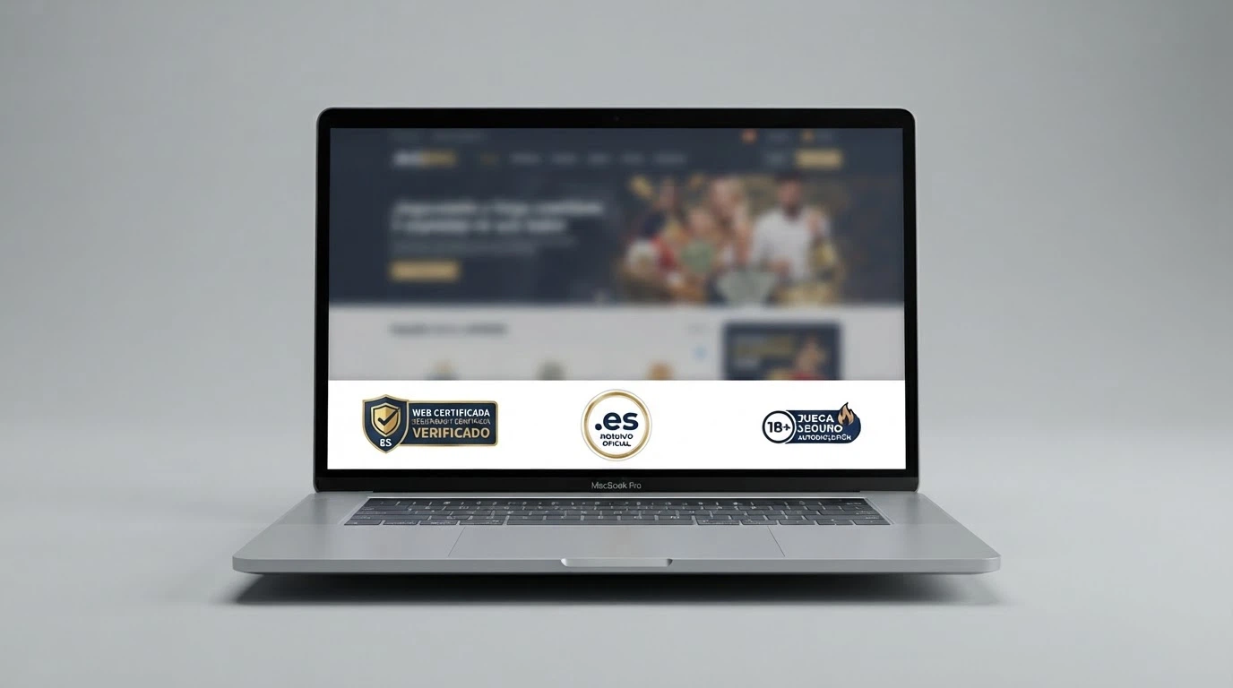 Pie de página de un casino online español con el sello de la DGOJ, el dominio .es y los logos de juego responsable