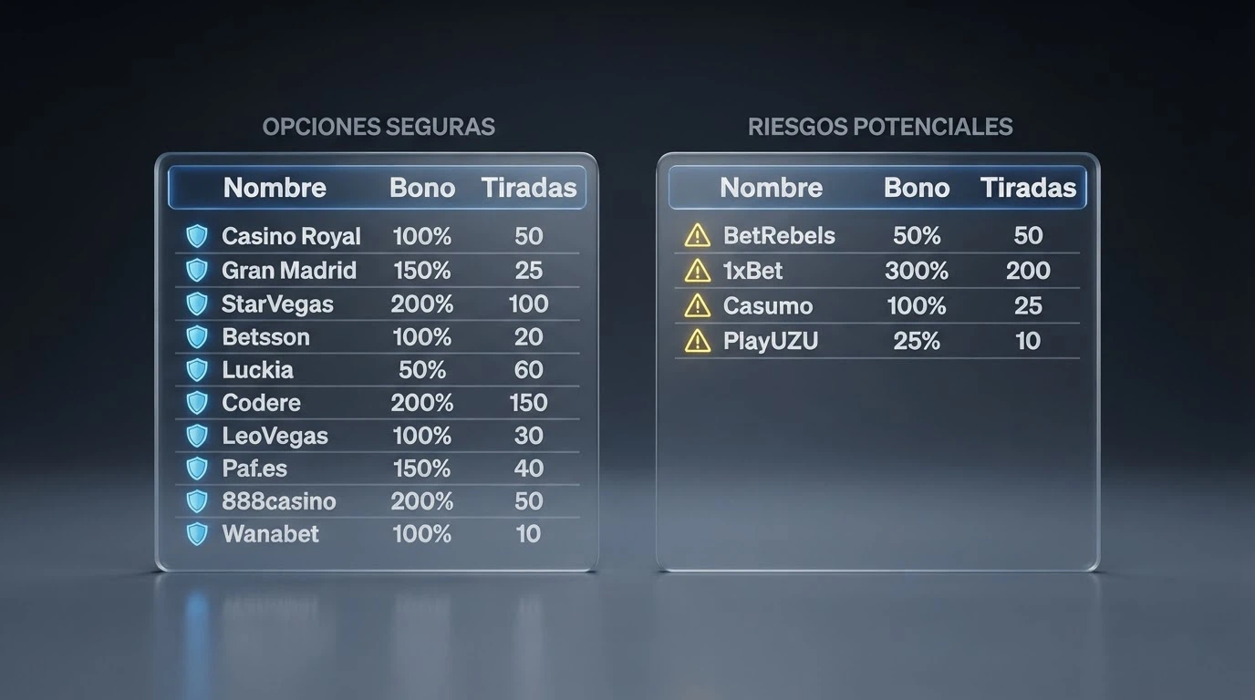 Dos tablas comparativas una junto a otra: a la izquierda los 10 operadores con DGOJ, a la derecha los 4 offshore, con las columnas visibles