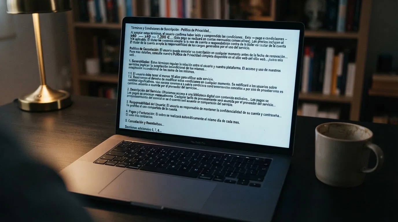 Primer plano de los términos y condiciones de un bono sin depósito en la pantalla de un ordenador