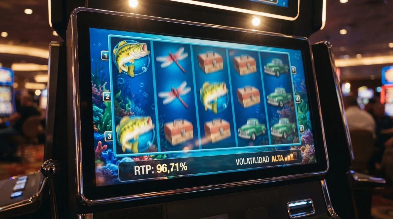 Interfaz del slot Big Bass Splash de Pragmatic Play con el panel de información y el valor RTP 96,71% visible